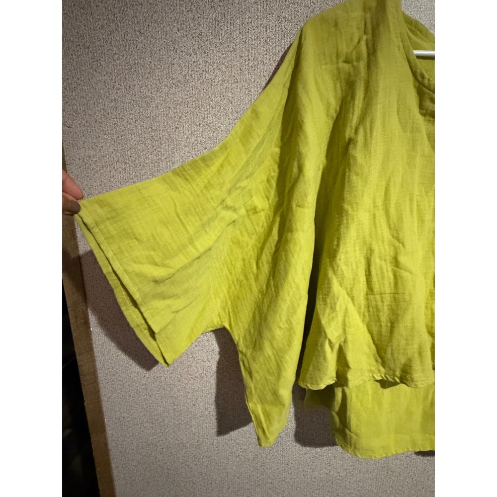 Coco + Carmen Lime Green Cotton Gauze Layered Blouse Kimono Sleeve Top L XL - Picture 2 of 8